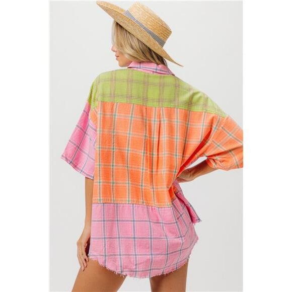 BiBi Plaid Collared Neck Half Sleeve Shirt‎ - Picture 2 of 4